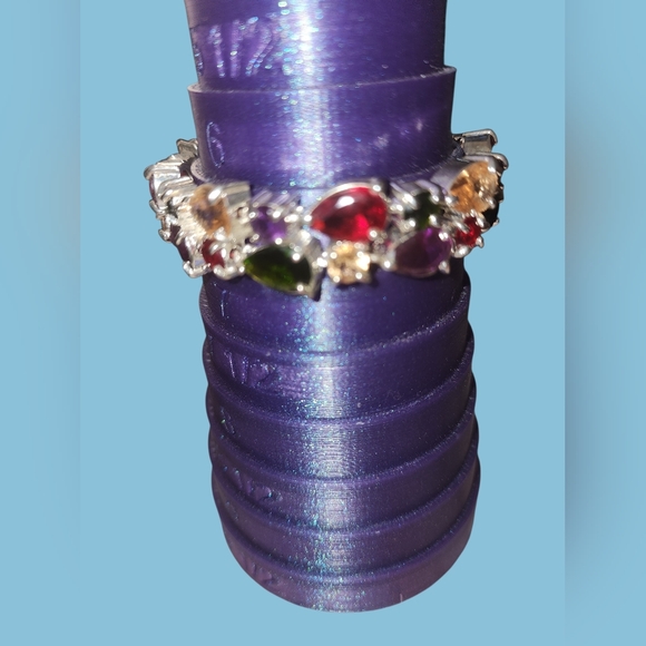 Large Bling Multi-Colored Glass Gem Stones Teardrop 7" Silver Bracelet 1/2" - Picture 6 of 7